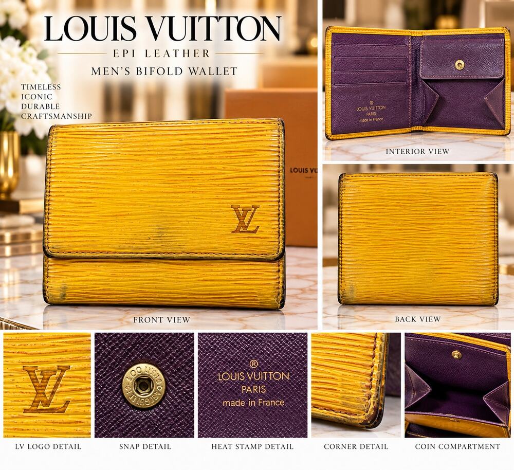 Louis Vuitton Tassil Yellow Epi Leather Elise trifold wallet